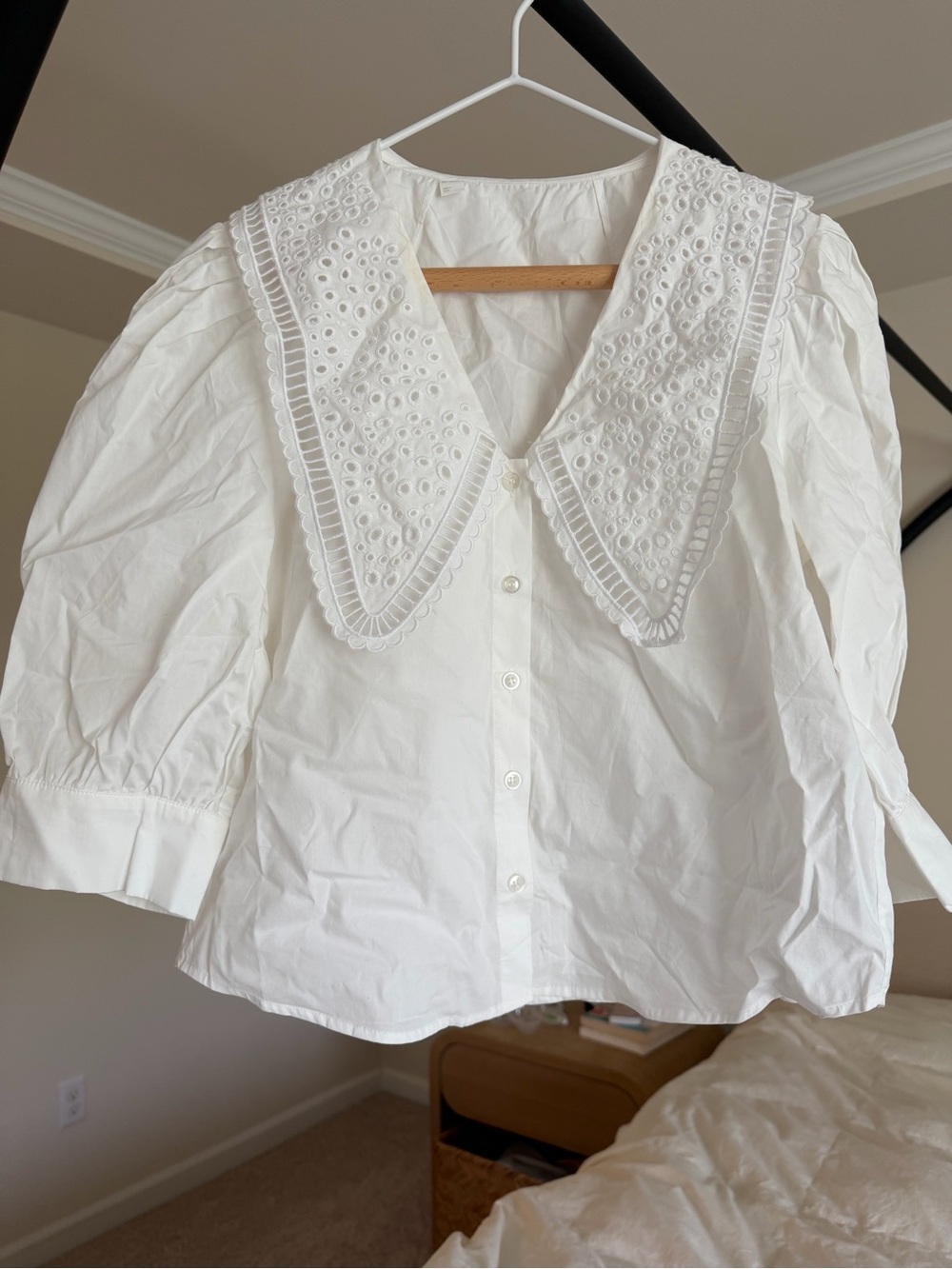 Other Stories Women's White Eyelet Collar Button-Front Blouse